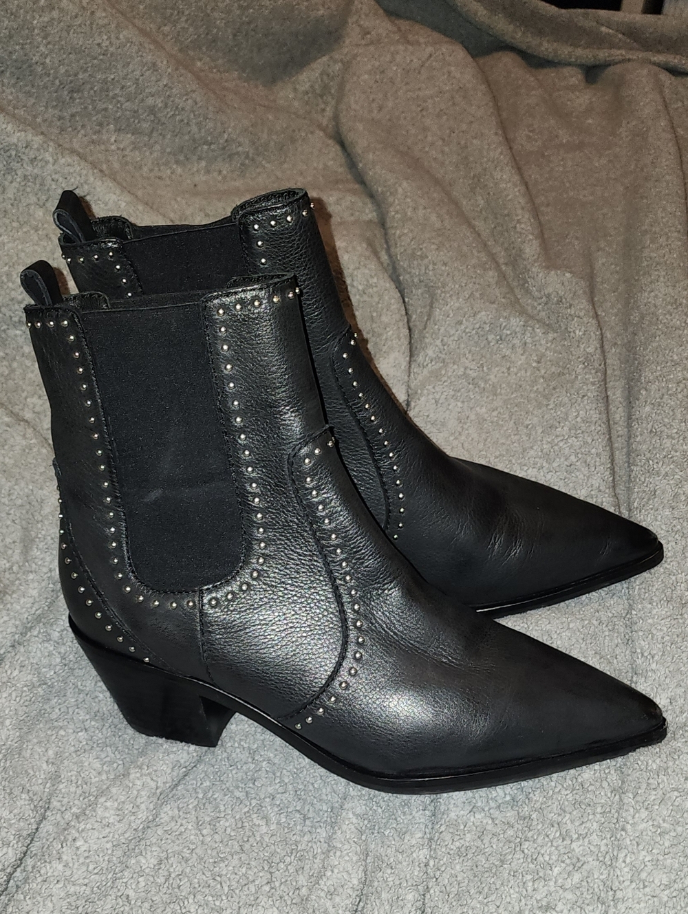 Paige Willa Studded Black Leather Ankle Boots – Size 8